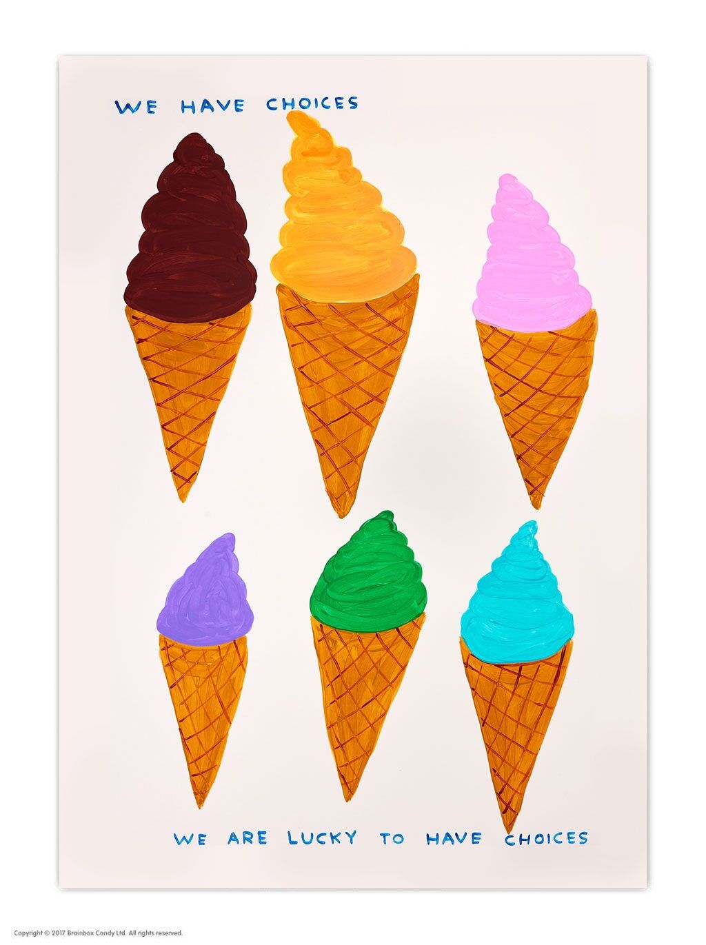 Postal artística A6 divertida de David Shrigley: Tenemos opciones