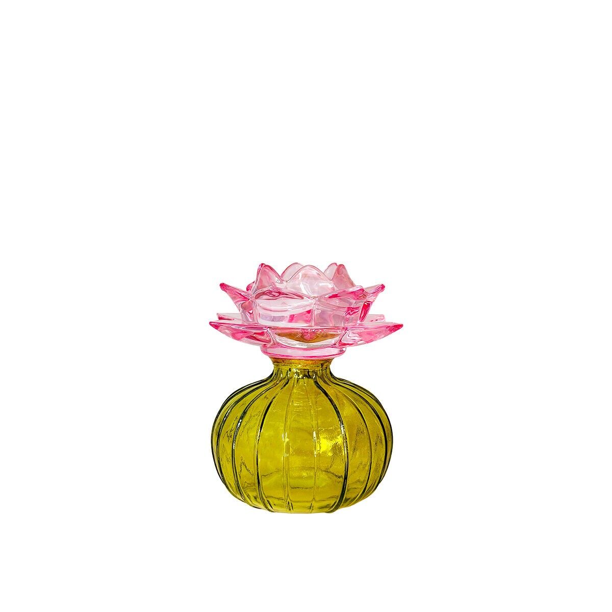 Bougeoir vert et rose Capri 12x12x14.3cm