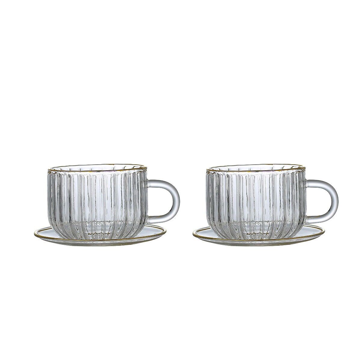 Tasses et sous-tasses en verre bord doré 400ml - lot de 2