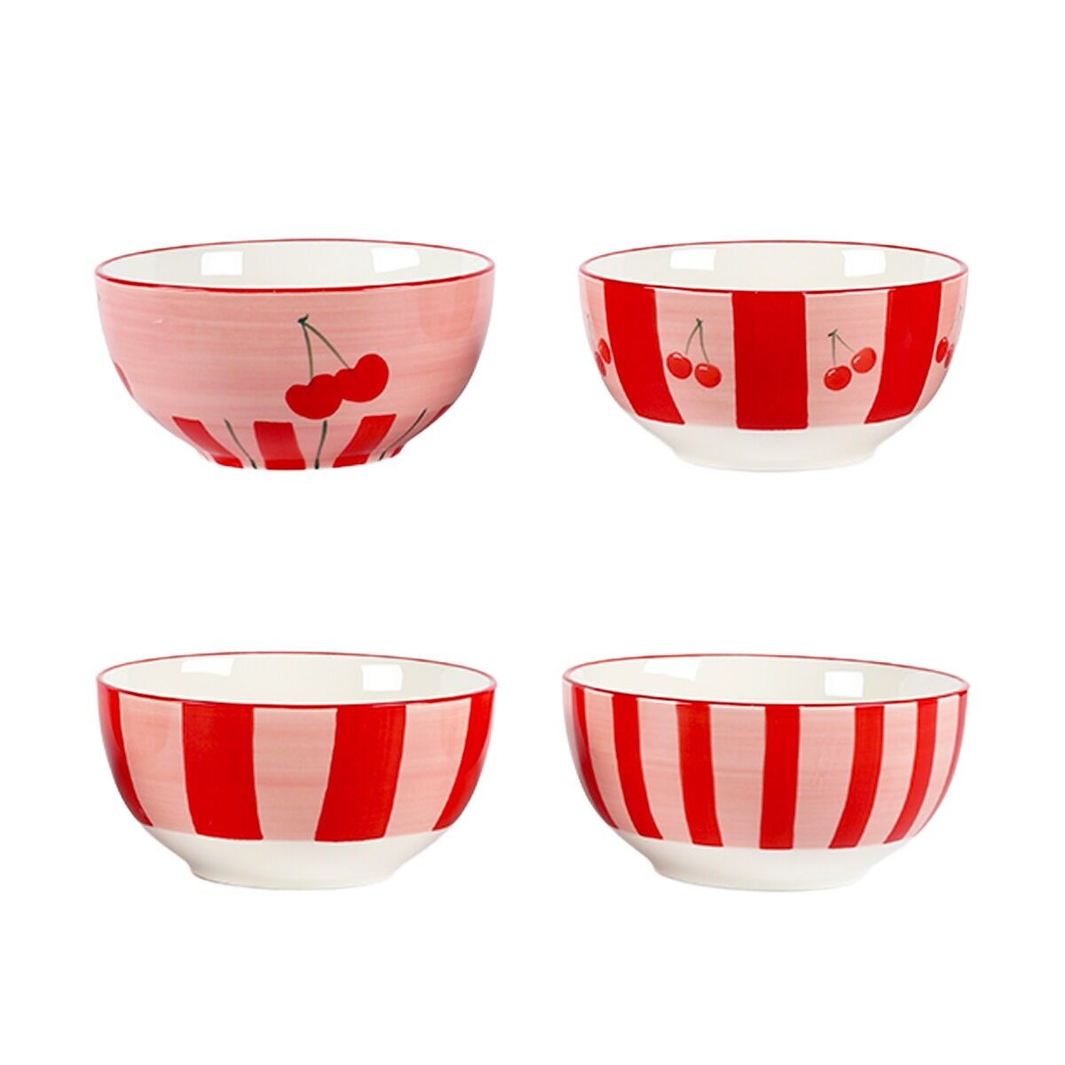 Bols à rayures rouge cerise - lot de 4