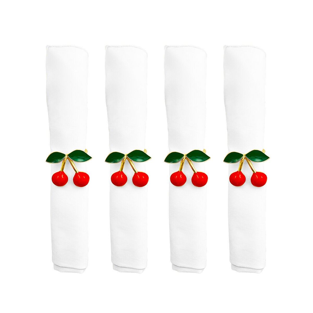 Lot de 4 ronds de serviette design cerise