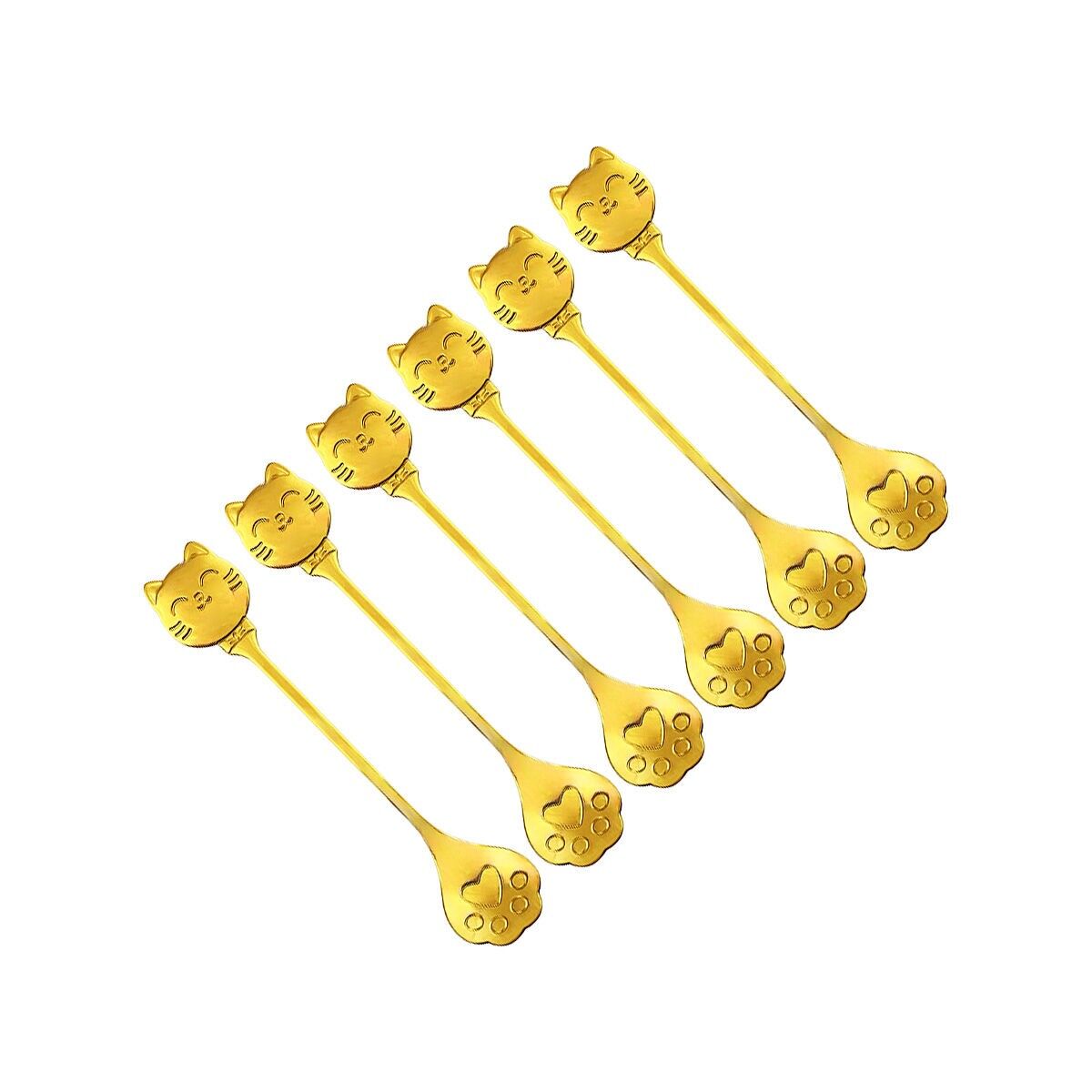 Cuillères à café dorées chat - lot de 6