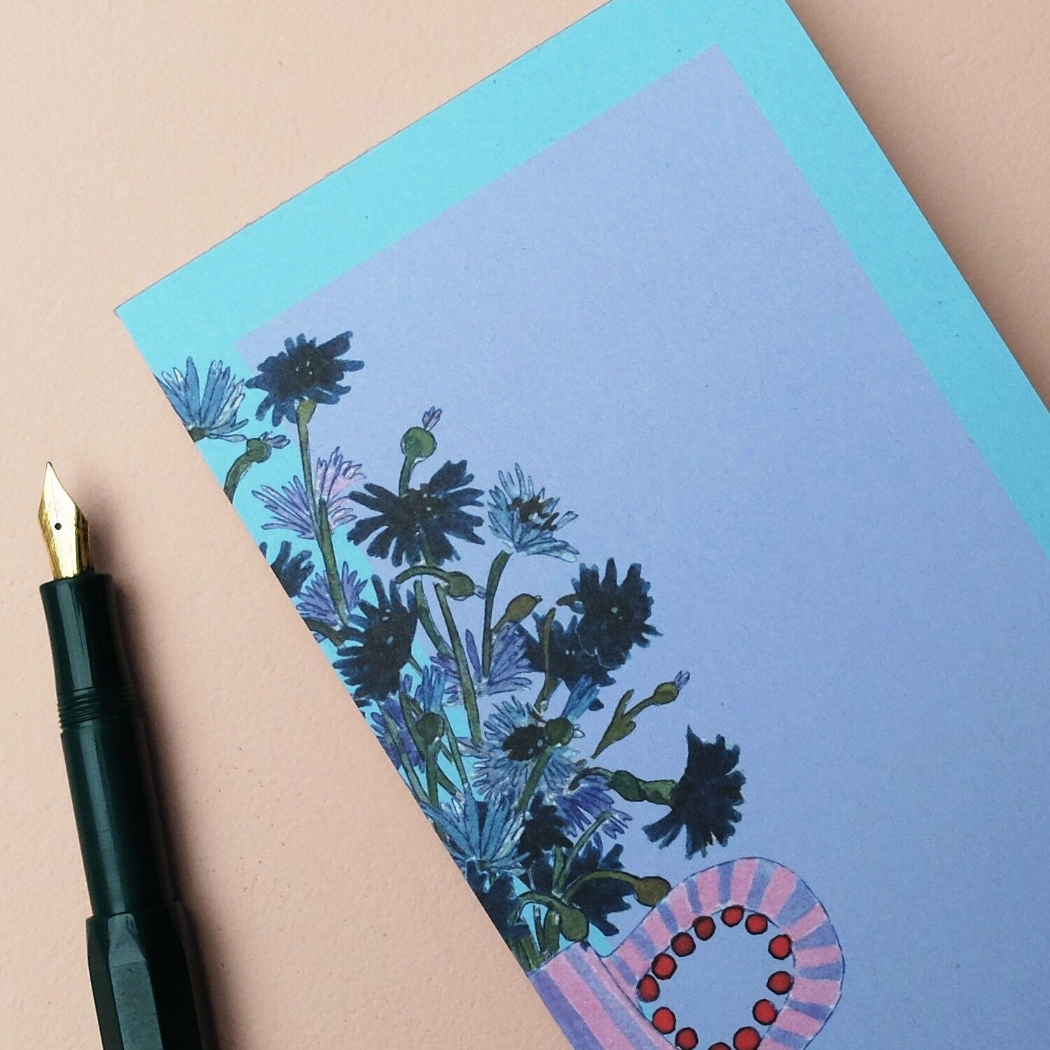 Notepad 10x20cm with cornflowers & the saying "You are so hardworking" – floral design