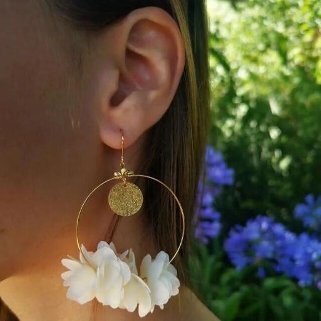 Boucles d'oreilles Créoles | Fleurs en tissus
