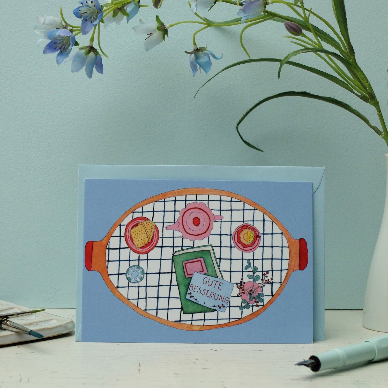 Vassoio con cartolina di pronta guarigione