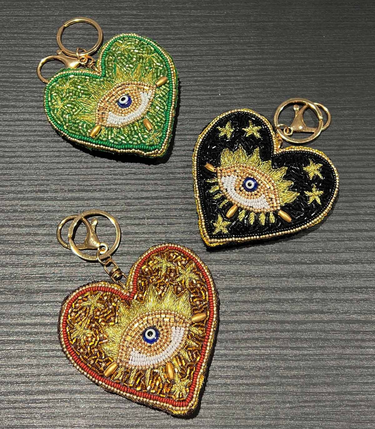 Porte-Clé Cœur Oeil Protecteur Velours Tissé - 8,5x8,5cm