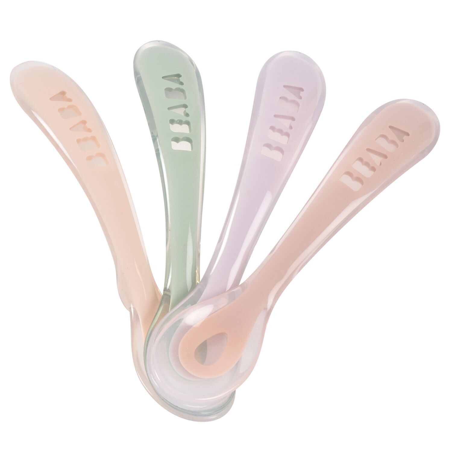 Set of 4 silicone spoons for babies 2nd age