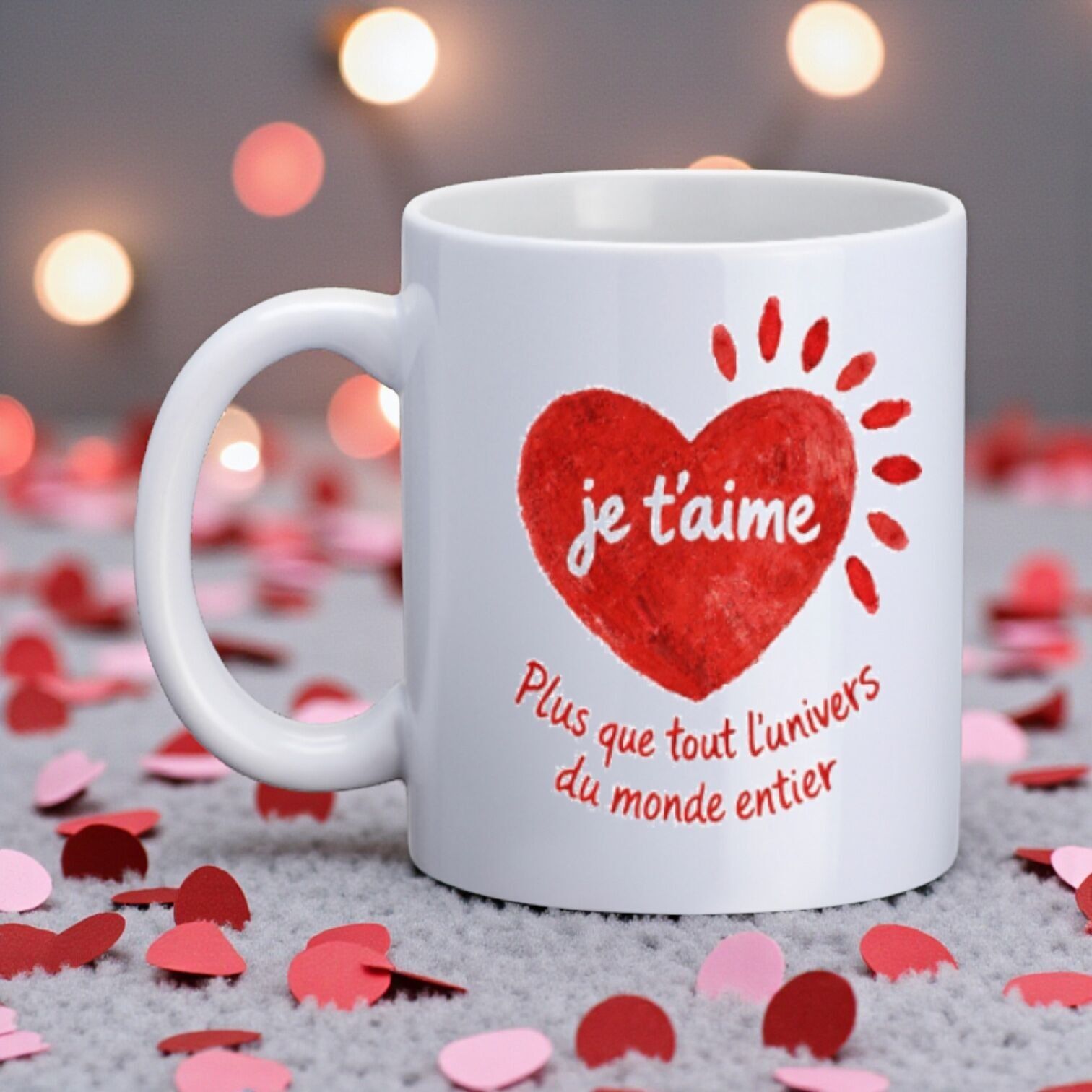 Mug, "Je t'aime plus que tout l'univers du monde entier (coeur)"