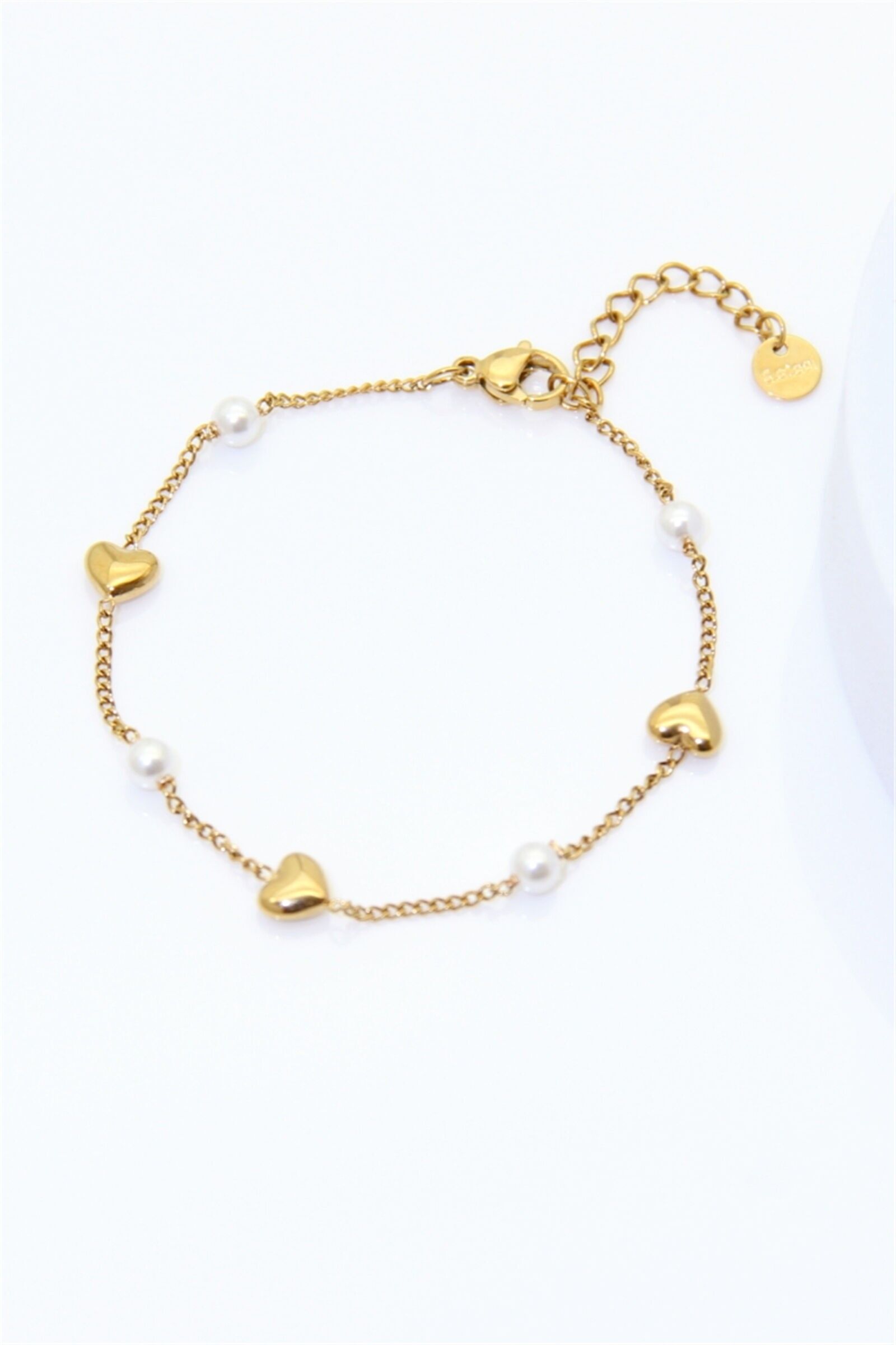 Gold heart bracelet in stainless steel – Fine chain with beads