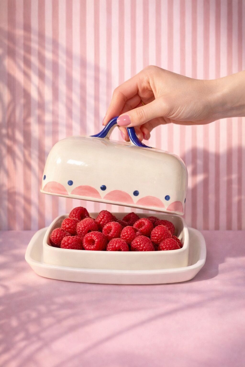 PINK & BLUE CERAMIC BUTTER DISH (PRE-ORDER)