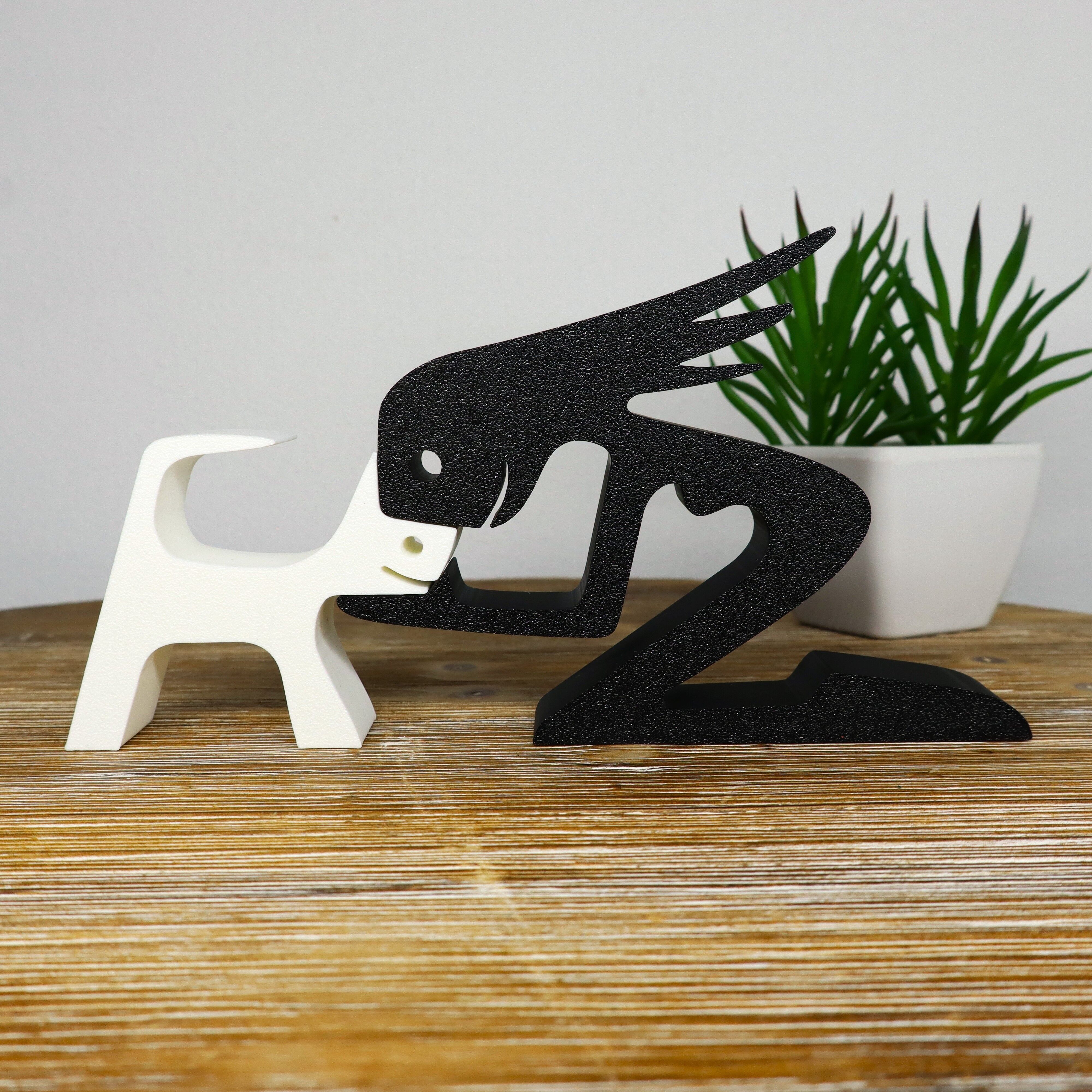 Minimalistische Skulptur mit Mädchen und Katze, moderne Dekoration für Tierliebhaber, abstrakte Kunst mit Mensch und Tier, Einzugsgeschenk für Katzenmütter, zeitgenössische Wohndekoration