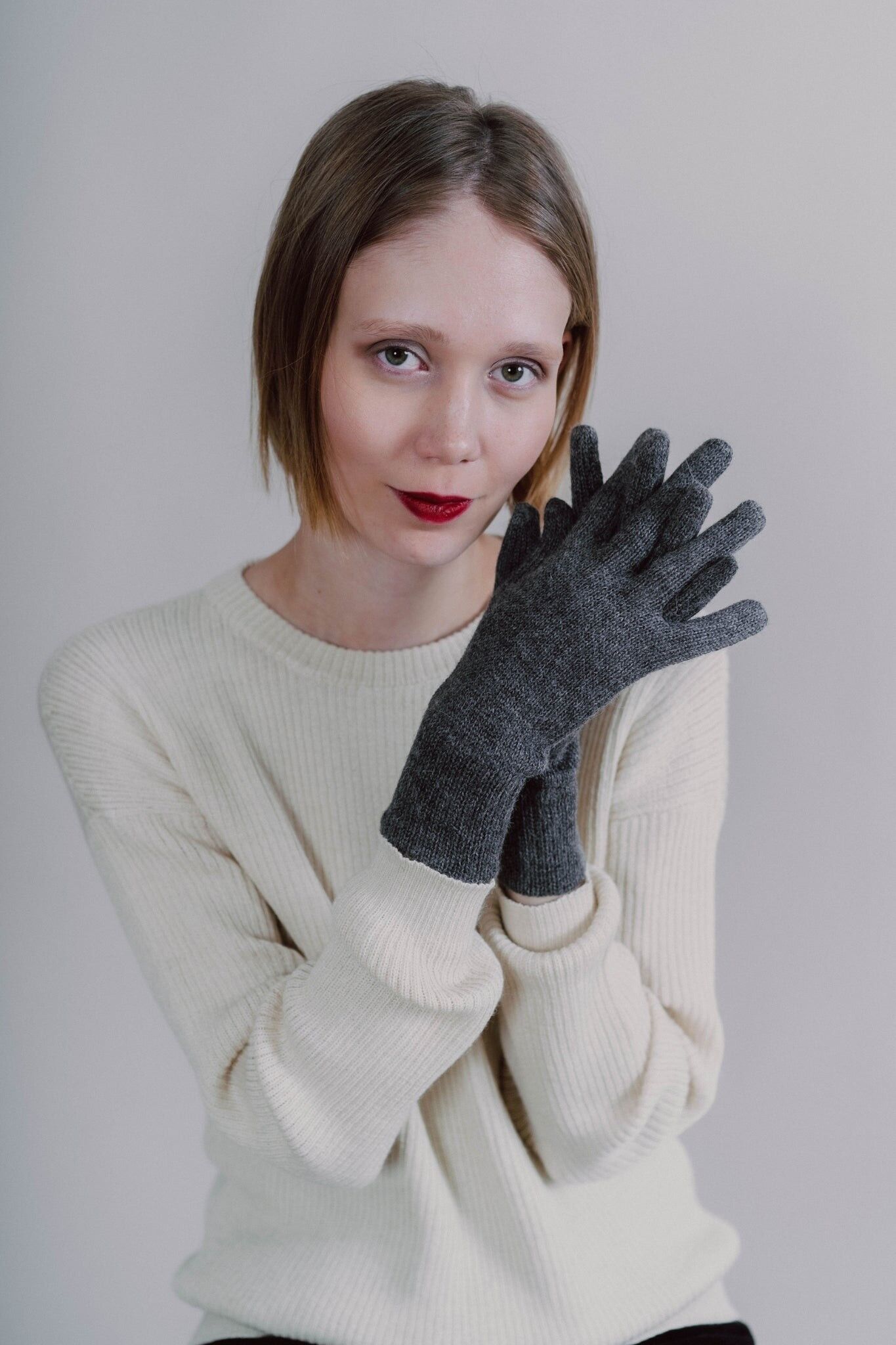 GANTS GRIS - 100% BÉBÉ ALPAGA (Taille unique)