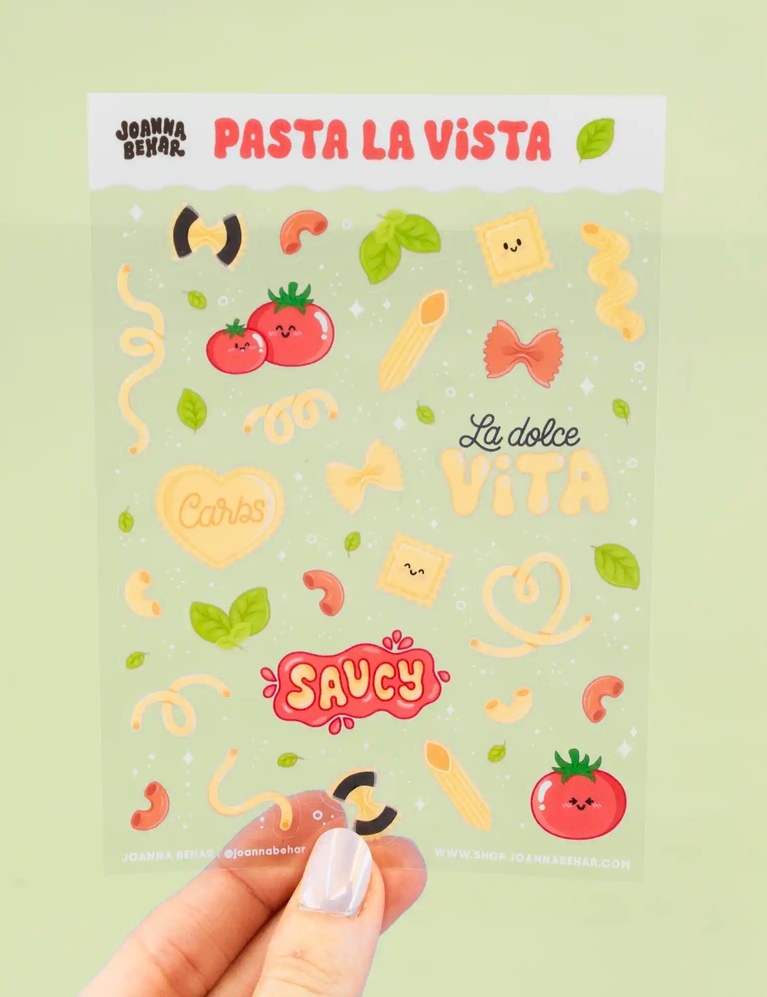 Pasta la Vista sticker sheet | kawaii pasta stickers | transparent stickers for computer, notebook, planner, bottle | cute foodie gift idea