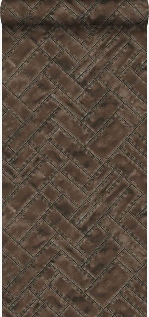 Origin wallpaper geklopte metalen plaatjes met klinknagels in visgraat motief-337239