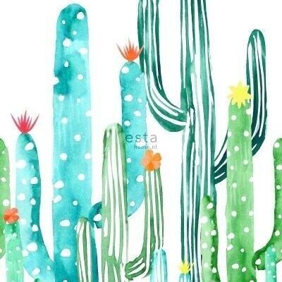 ESTAhome Fototapete Aquarell gemalt blühender Kaktus-158829