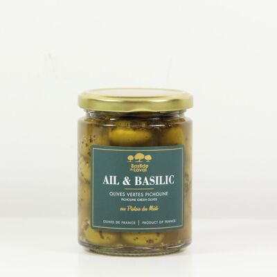 Olive da Tavola con Aglio e Basilico - Varietà Picholine / Francia