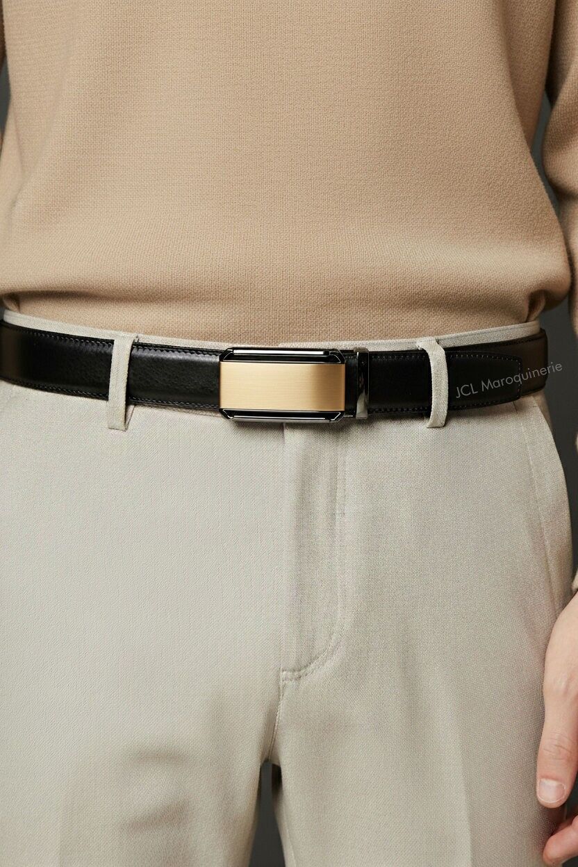 Men's automatic belt without holes in split cowhide leather CAU35-4092O