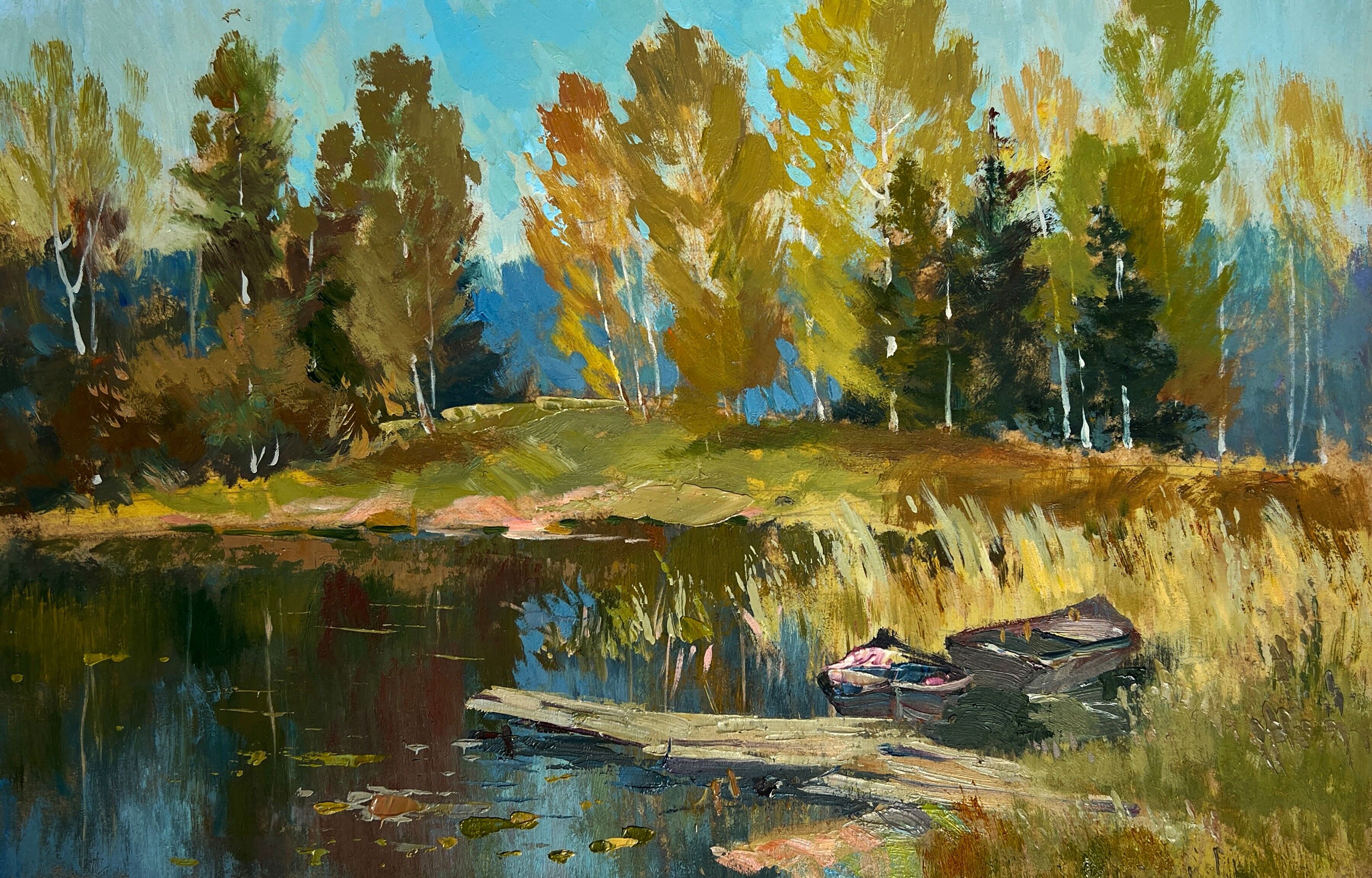 Ölgemälde „Waldspiegelung in einem Teich“, Yuriy Suprunchuk, 20 x 30 cm