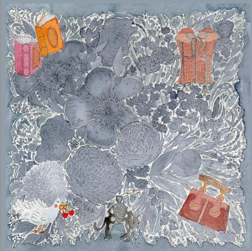 Indigo-Seidenschal mit Blumenmuster