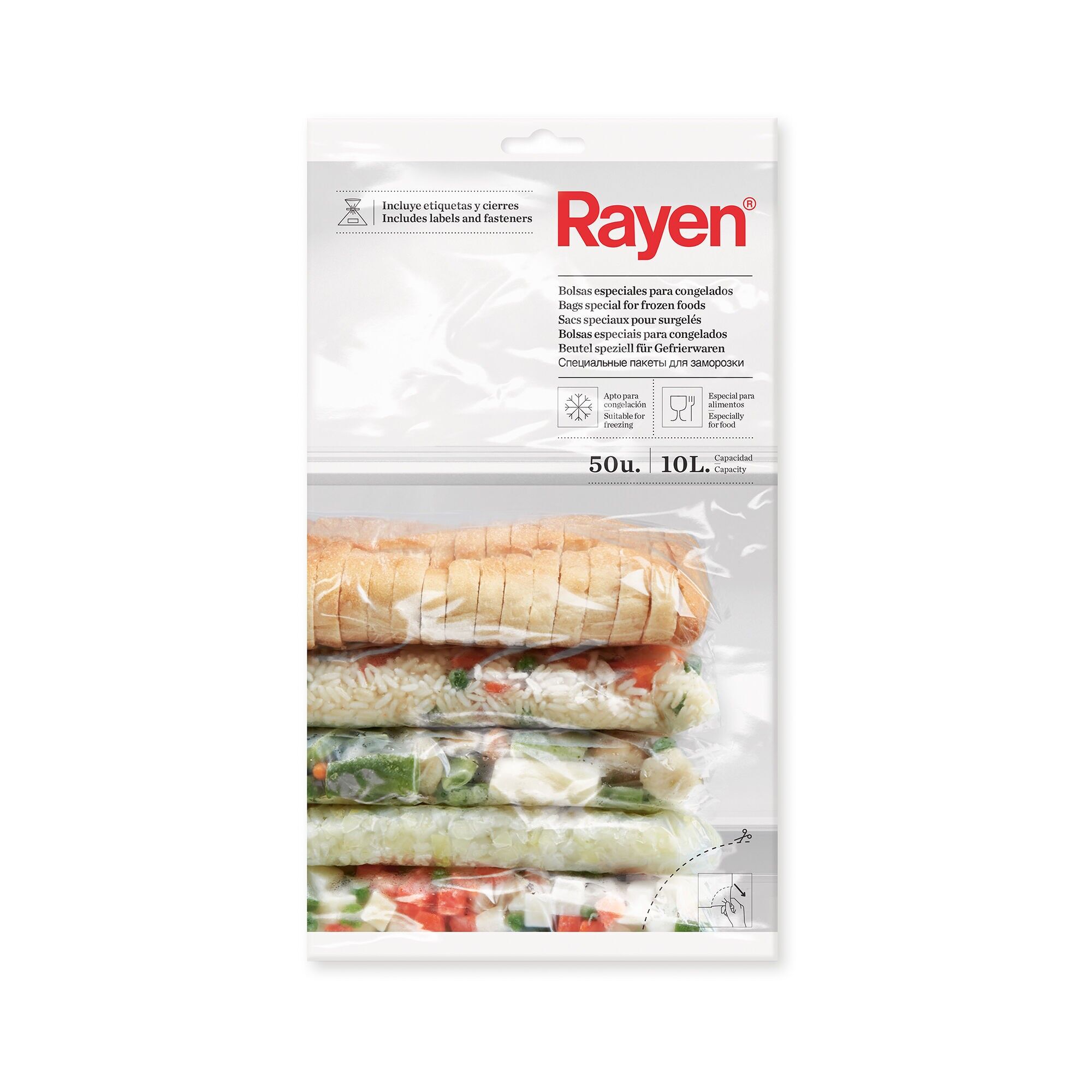 Rayen Freezer Bags | Food-Safe | With Labels and Closures | Pack of 50 | 10 liters | Polyethylene | 30 × 45 cm