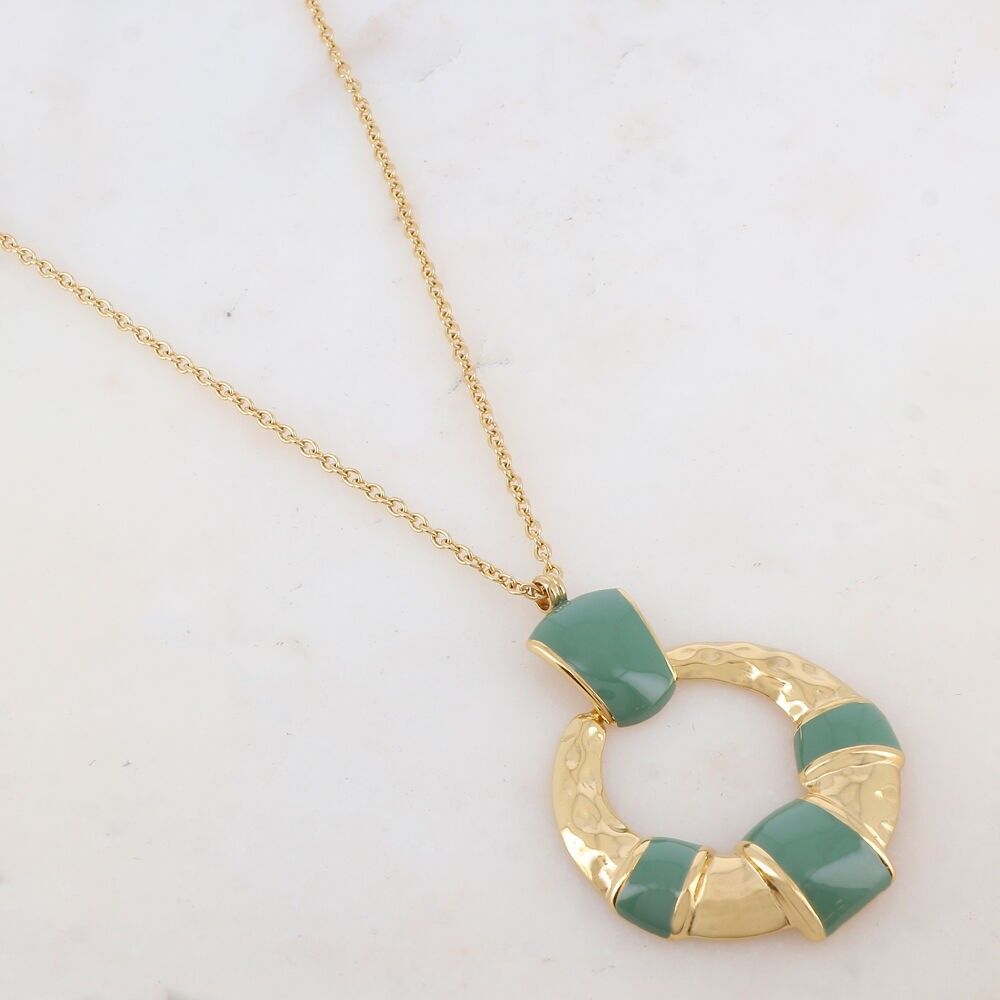 Necklace with geometric enamel pendant