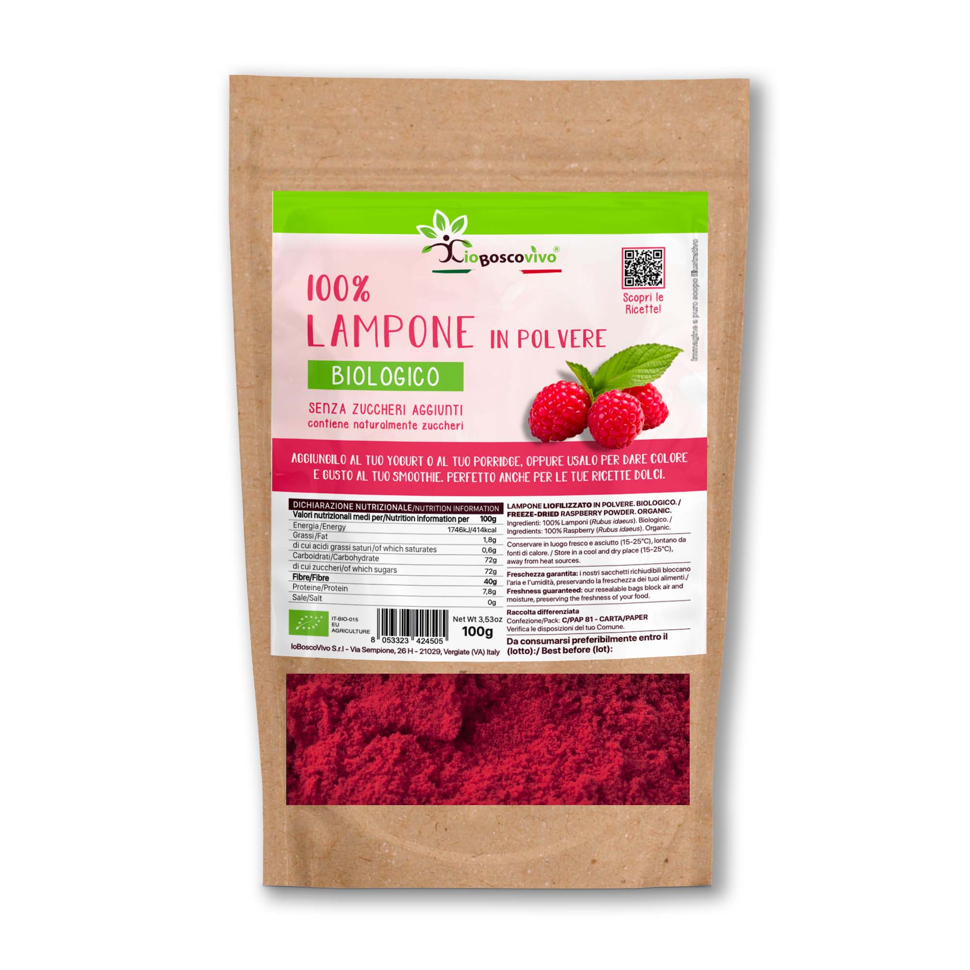100% Organic Freeze-Dried Raspberry Powder - 100g Ideal for adding color to your recipes!