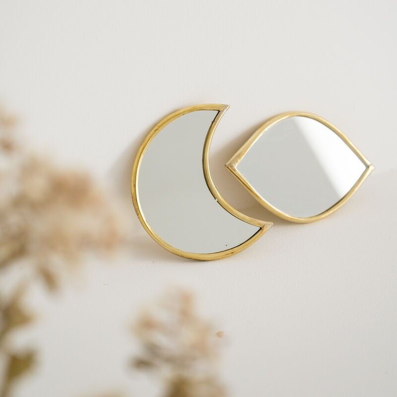 Mini specchio in ottone - Decorazione murale artigianale marocchina con design Moon & Eye