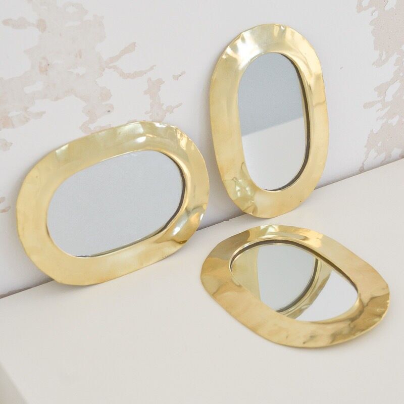 Mini specchio ovale in ottone da 12 cm - Decorazione da parete boho artigianale marocchina