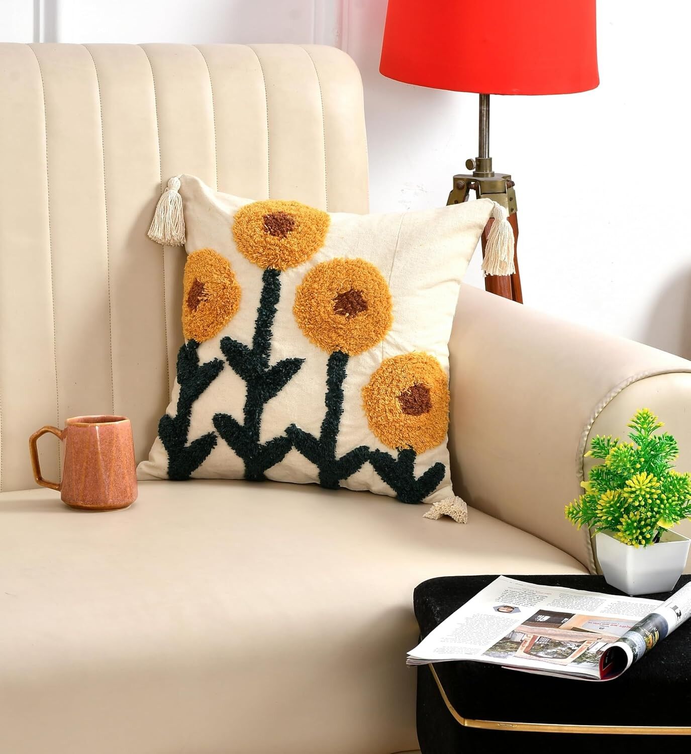 Housse de coussin bohème en coton tufté 40 x 40 cm (1 pièce) | Housse de coussin décorative multicolore pour canapé, lit et salon