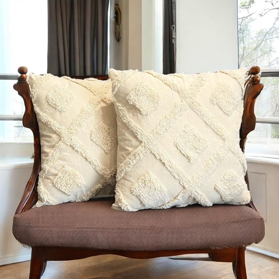 Housse de coussin bohème à motif tournesol touffeté 45 x 45 cm | Lot de 1 | Housse de coussin décorative pour canapé, lit ou fauteuil