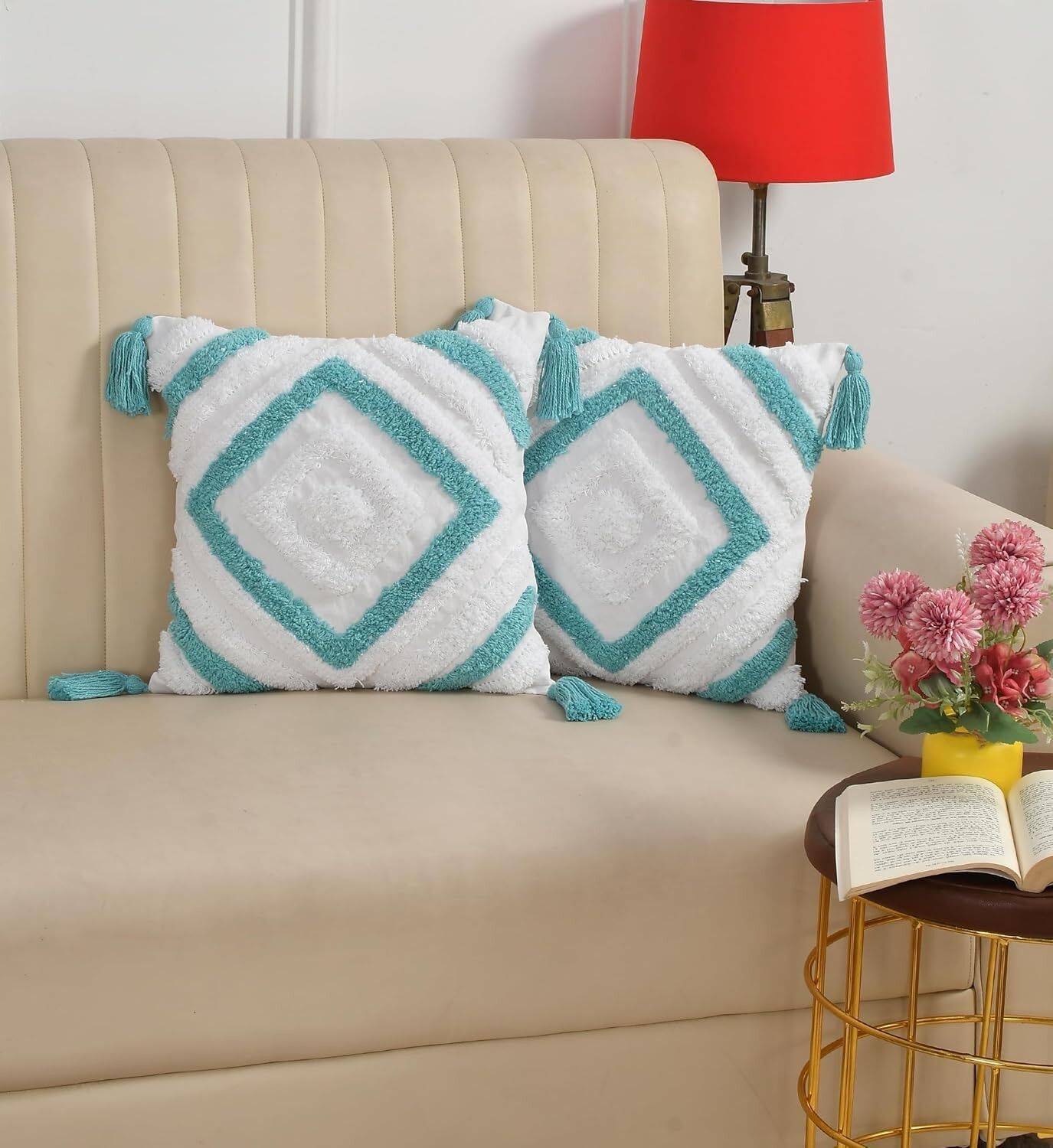 Housse de coussin capitonnée bohème 40 x 40 cm (lot de 2) | Housse de coussin décorative pour canapé et lit