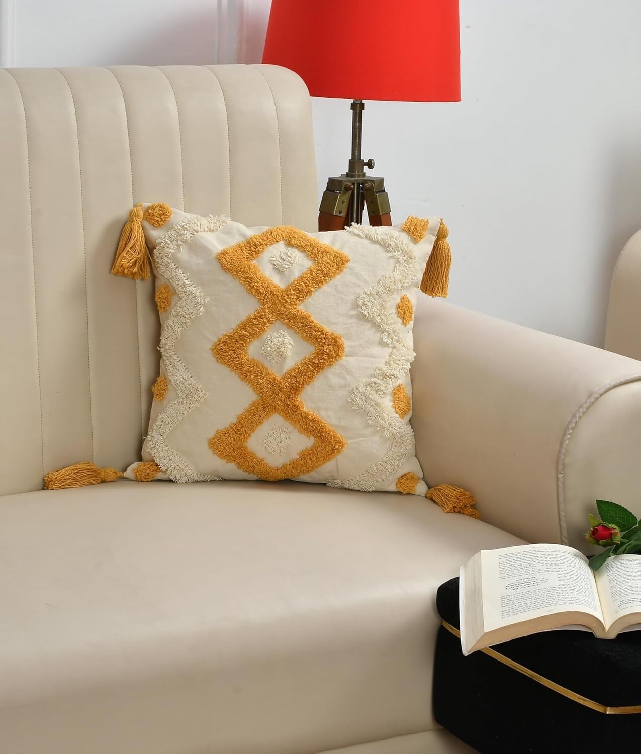 Housses de coussin bohèmes en coton tufté 40 x 40 cm (lot de 2) | Taies d'oreiller décoratives pour canapé et lit