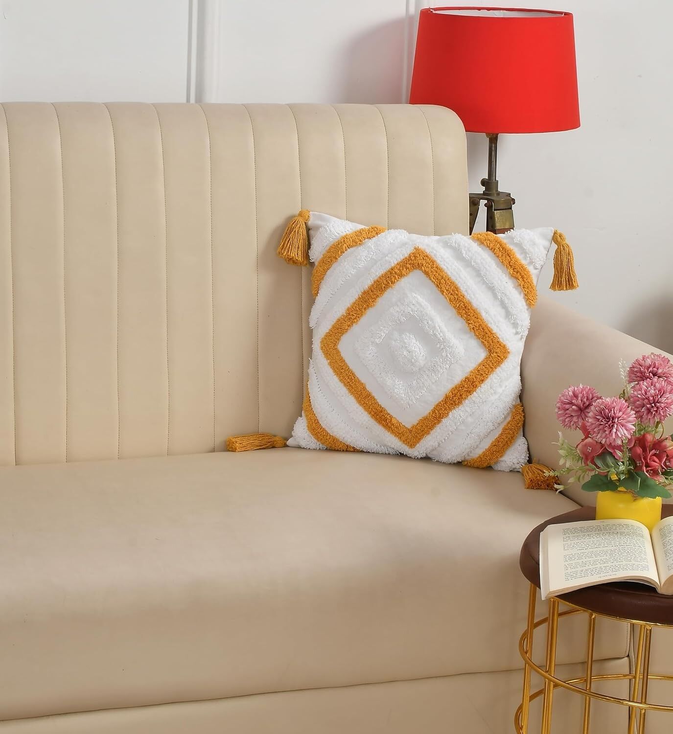 Housse de coussin bohème capitonnée 40 x 40 cm (lot de 2) | Housses de coussin décoratives pour canapé, lit ou salon