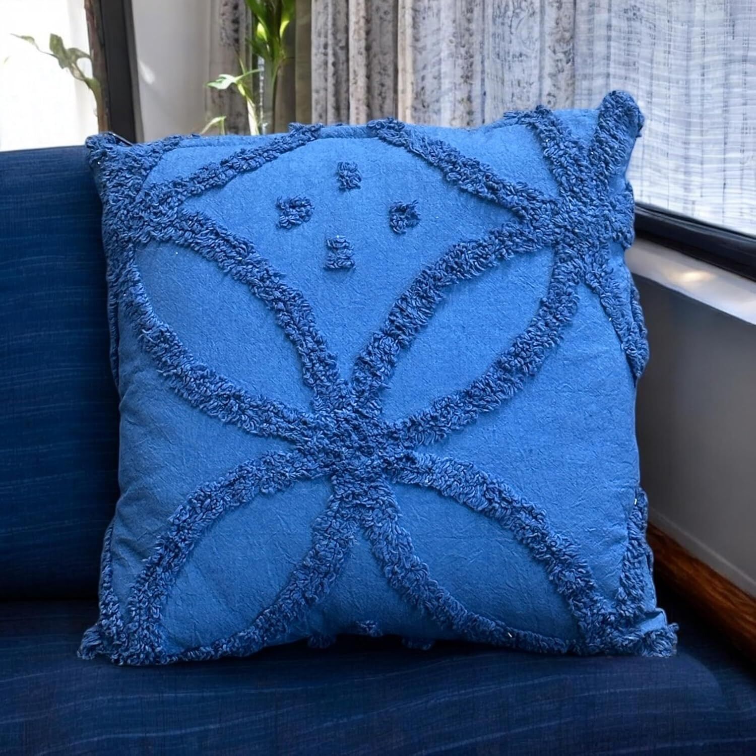 Housse de coussin bohème capitonnée à motif tournesol 40 x 40 cm, lot de 1 | Coussin décoratif doux pour canapé, lit, salon