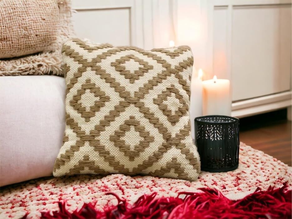 Housse de coussin bohème artisanale tissée au métier à tisser 45 x 45 cm (1 pièce) | Décoration bohème pour salon, housse de coussin en coton