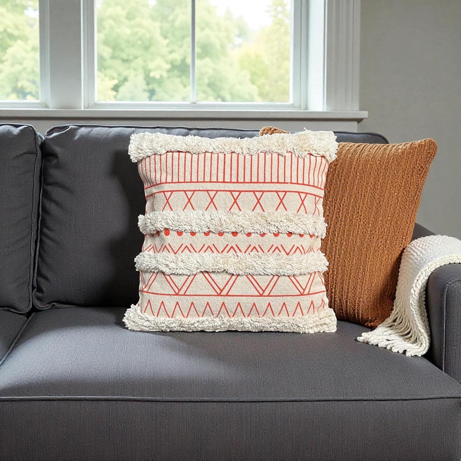 Housse de coussin multicolore Loomix faite main en 100 % coton, 40 x 40 cm | Housse de coussin décorative pour canapé, salon ou chambre