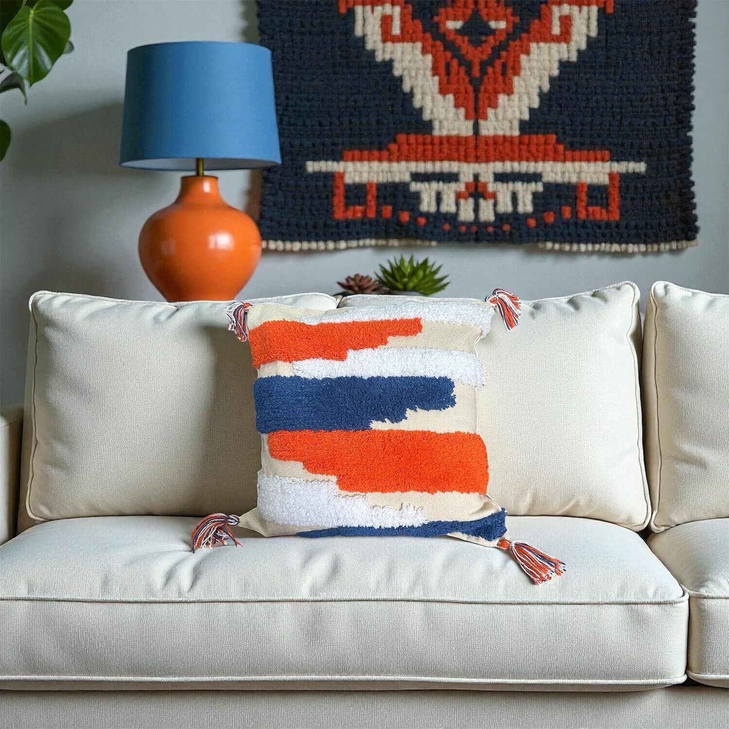 Housse de coussin multicolore faite main 100 % coton 40 x 40 cm | Coussin décoratif pour canapé et salon