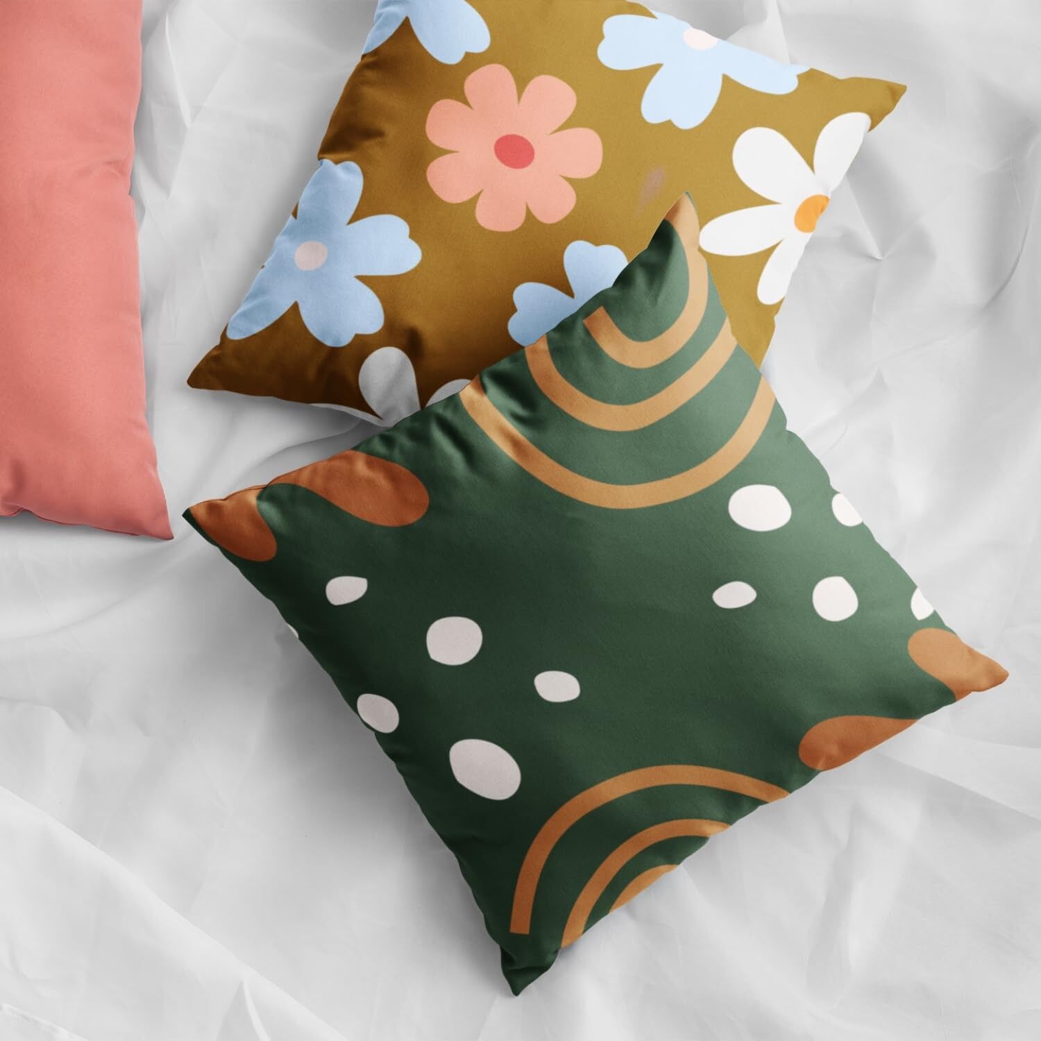 Housses de coussin en velours à imprimé numérique rétro Bloom 45 x 45 cm (lot de 2) | Coussin décoratif pour canapé, décoration intérieure