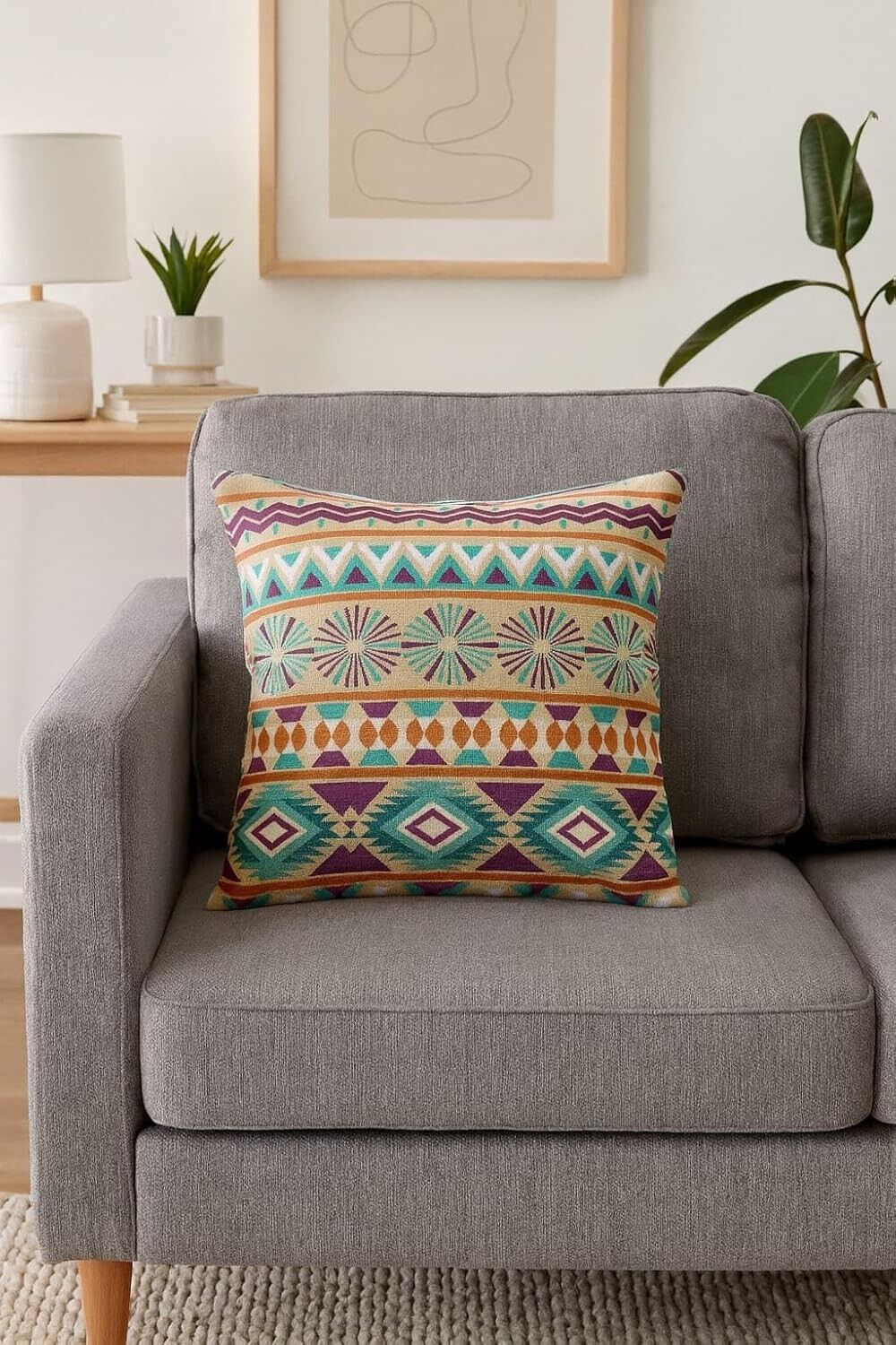 Housses de coussin décoratives en toile de jute imprimées, 45 x 45 cm (lot de 2) | Taies d'oreiller décoratives pour canapé, lit et décoration intérieure (multicolore)