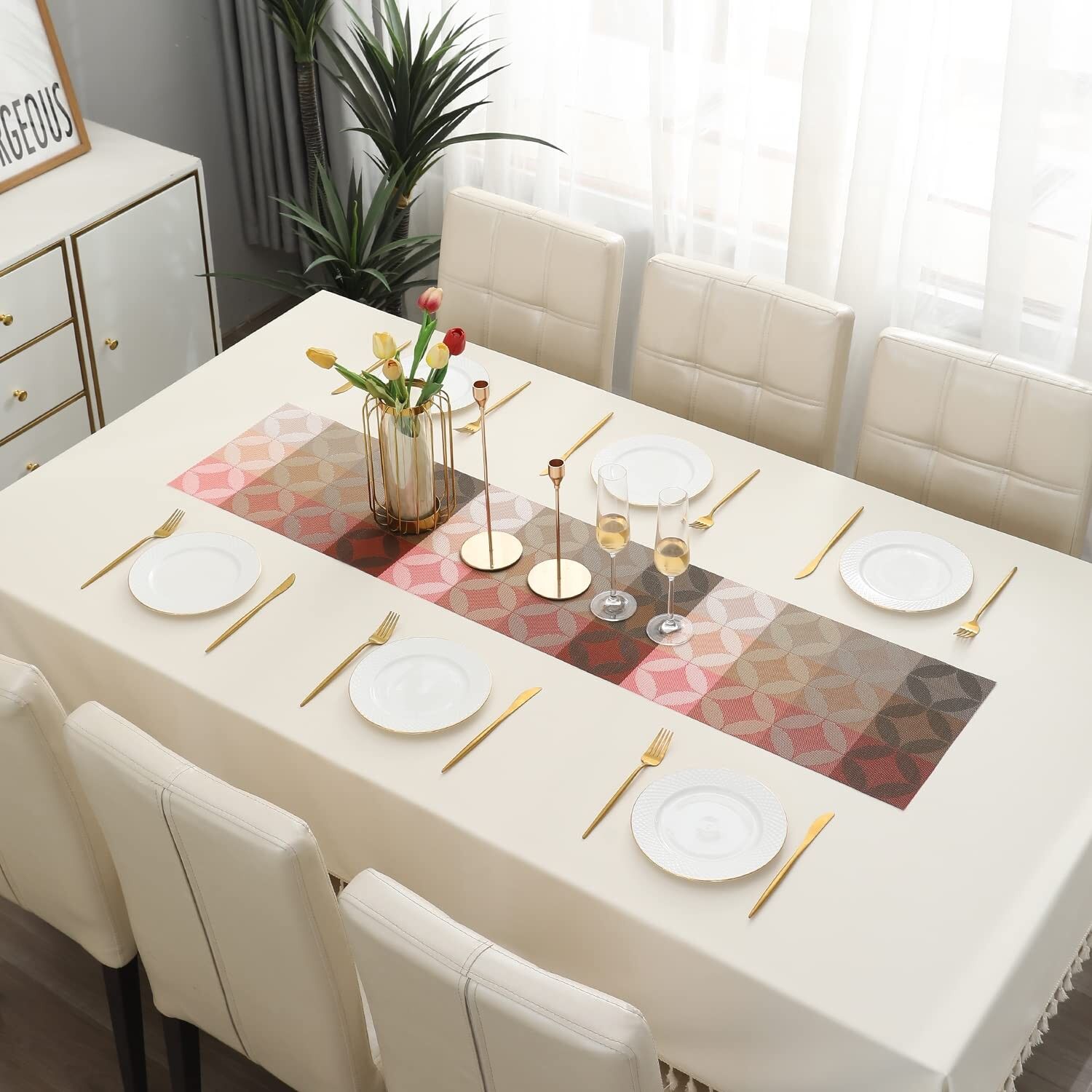 Chemin de table moderne multicolore épuré, 30 x 135 cm, 1 pièce | Décoration pour table basse/centre de table, mélange PVC/polyester