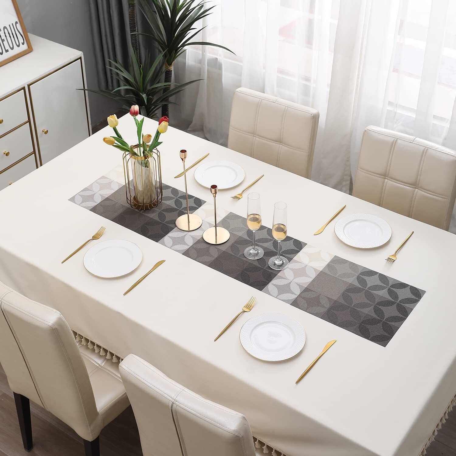Chemin de table en PVC gris 30 x 135 cm | Facile à nettoyer | Set de table (centre de table, d'appoint, etc.) | 1 pièce