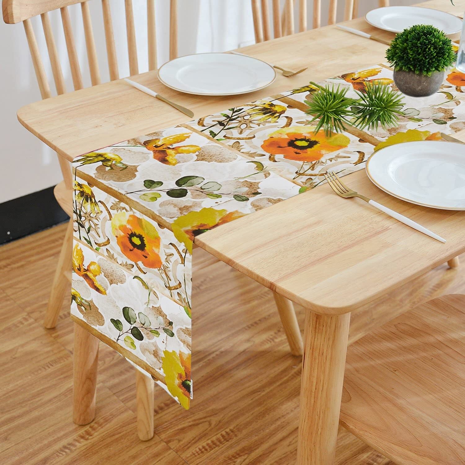 Chemin de table élégant en coton double épaisseur imprimé numériquement, motif trèfle, 33 x 183 cm | Décoration de table à manger, salon, Homadorn