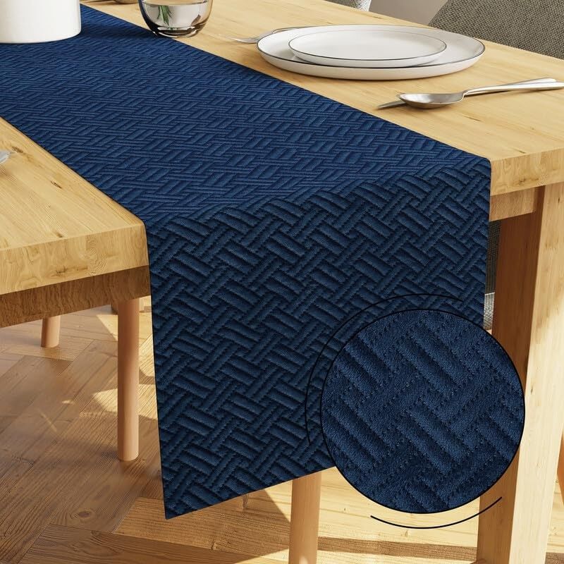 Chemin de table matelassé en velours bleu marine, lavable en machine, 32 x 150 cm, pour 4 à 6 personnes | Décoration élégante pour la maison et la cuisine