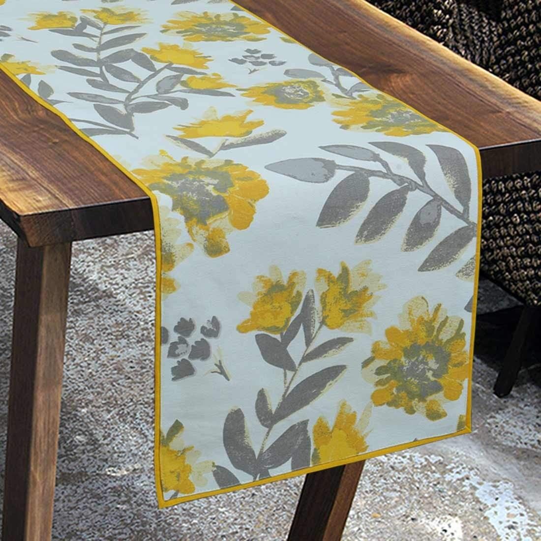 Chemin de table à manger en coton 100 % antidérapant, imprimé floral jaune, 33 x 183 cm | Décoration de table de cuisine style ferme