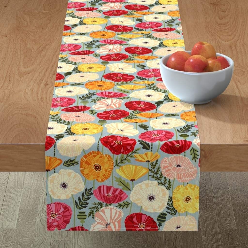 Chemin de table décoratif à motifs floraux, fait main, en mélange de coton, 33 x 183 cm, 6 couverts | Décoration pour salle à manger, maison, cuisine, mariage, fête, cadeau