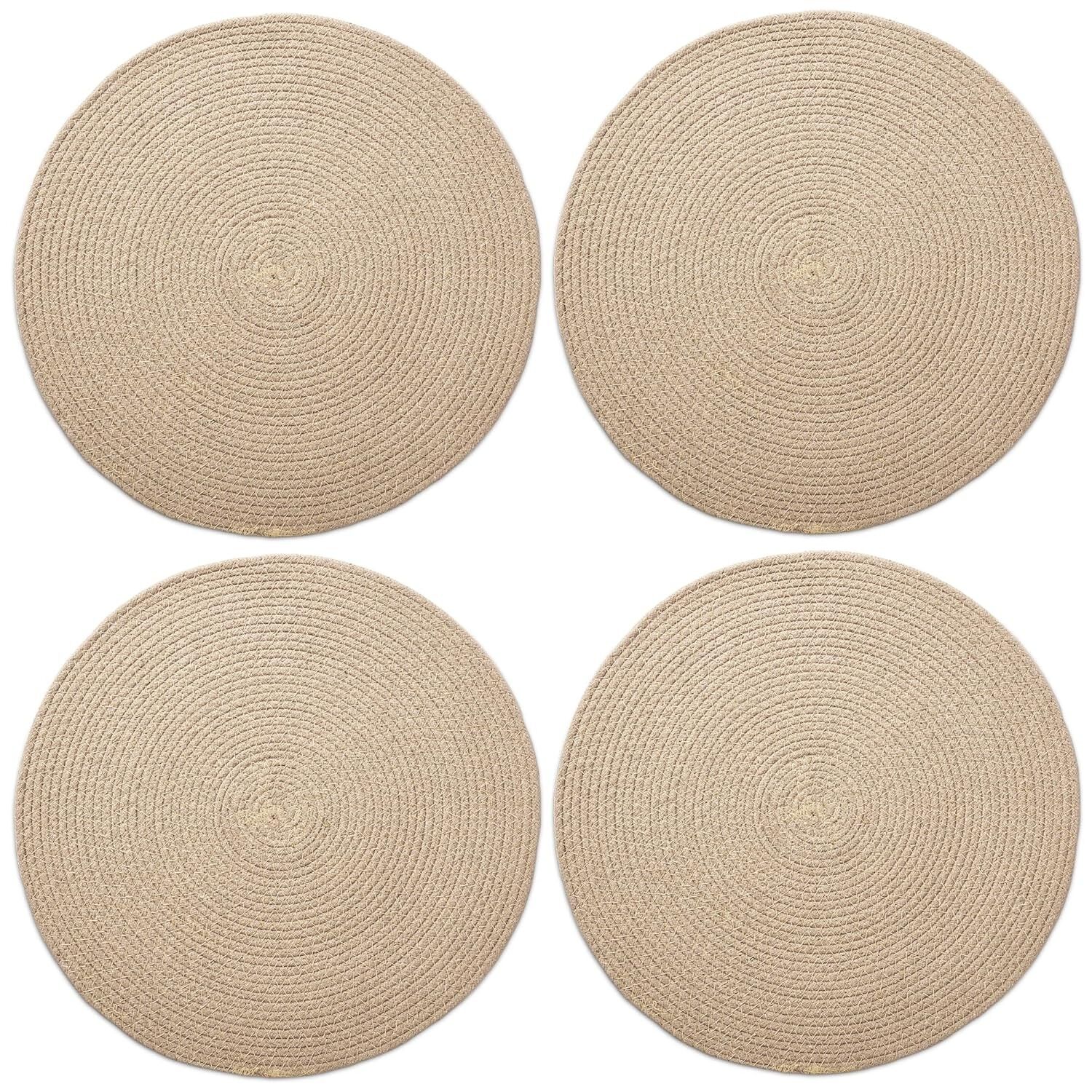 Lot de 4 sets de table en coton côtelé faits main, 32 cm | Sets de table lavables et résistants à la chaleur, beige