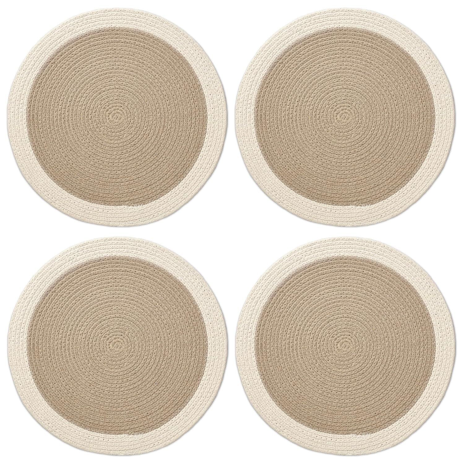 Lot de 4 sets de table ronds en coton côtelé beige (32 cm) | Sets de table lavables et résistants à la chaleur, faits main