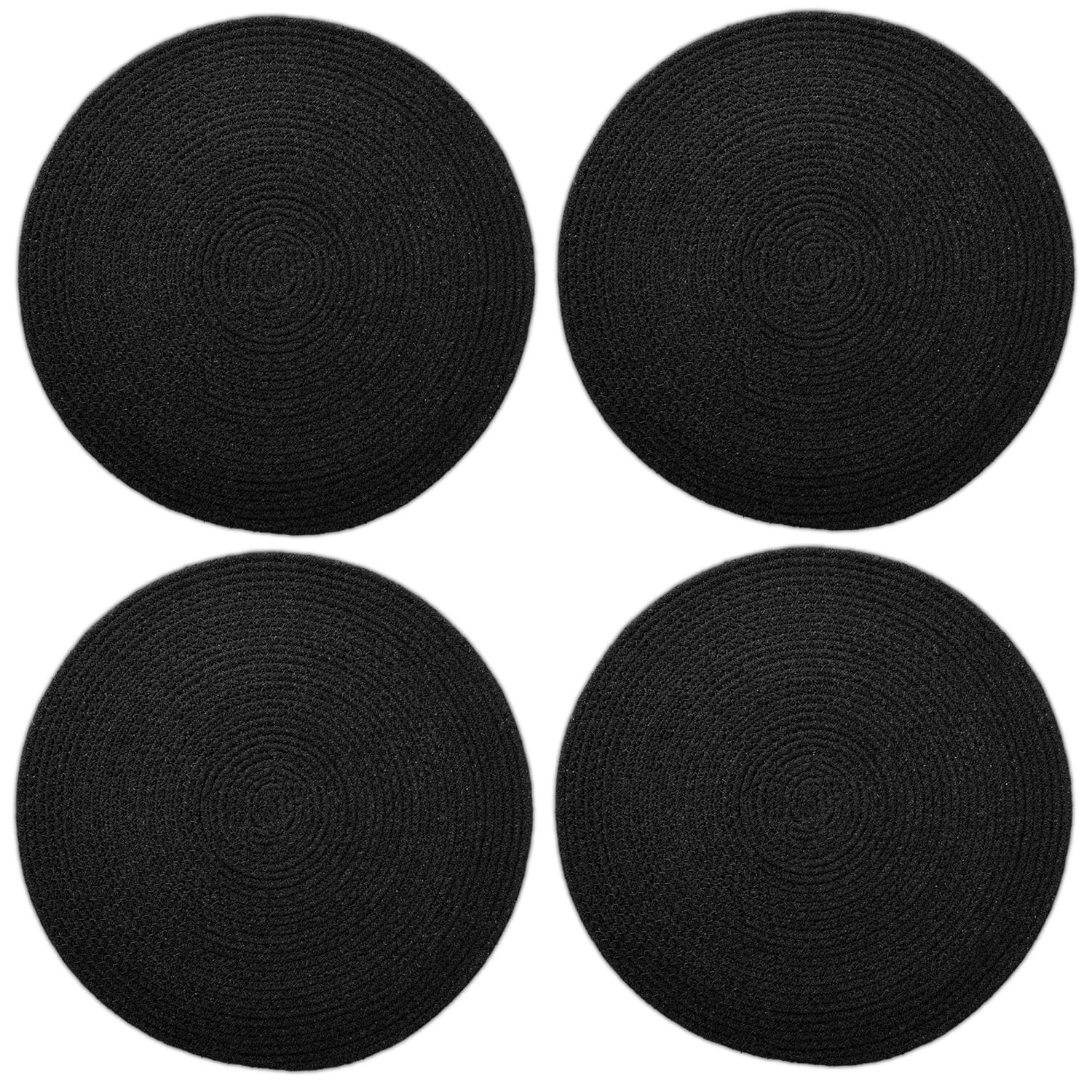 Lot de 4 sets de table ronds en coton côtelé faits main | Résistants à la chaleur et lavables, 32 cm, noirs