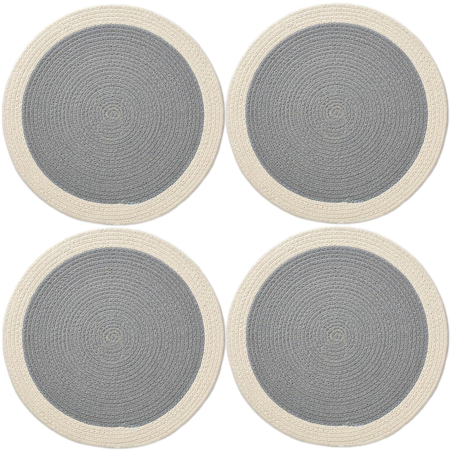Lot de 4 sets de table ronds en coton côtelé faits main | Résistants à la chaleur et lavables, 32 cm, gris clair