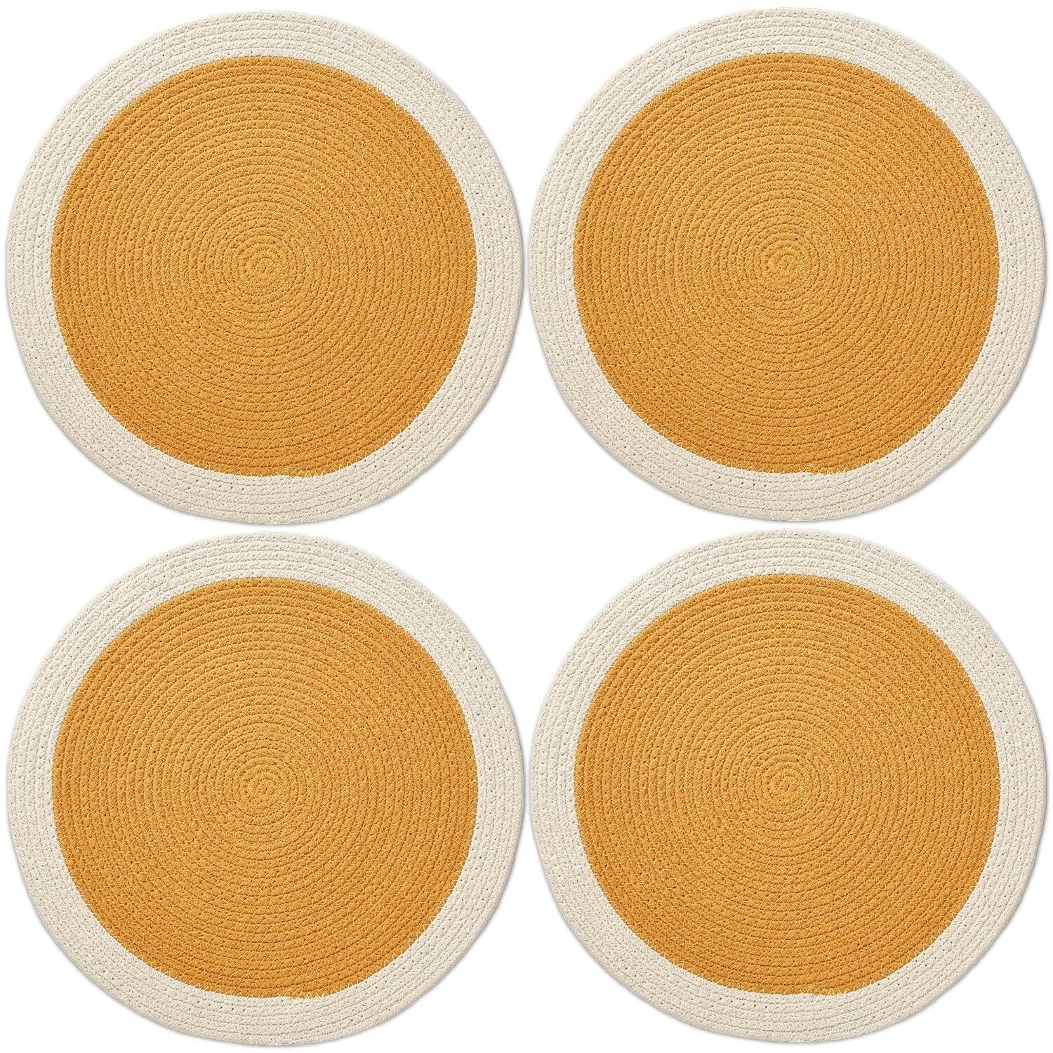 Ensemble de 4 sets de table ronds en coton côtelé faits main (32 cm) | Sets de table résistants à la chaleur et lavables